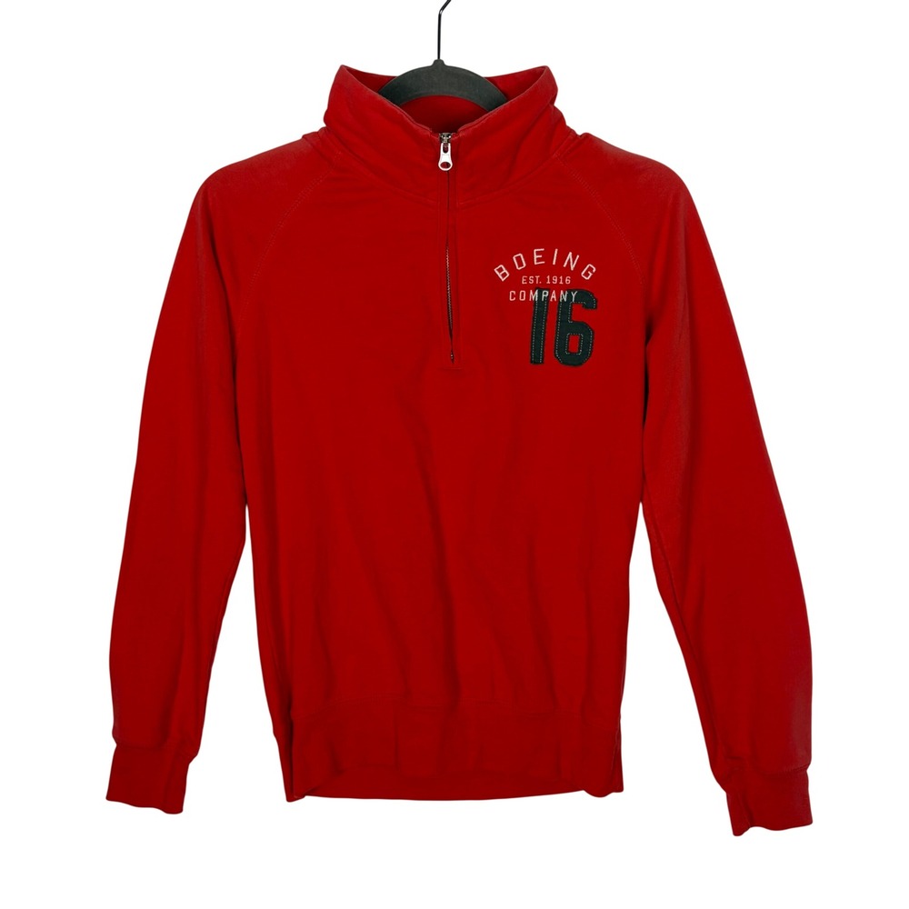 Boeing Company Red Quarter Zip Sweatshirt Womens Small Graphic Fleece Pullover